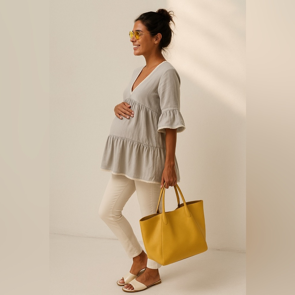 Organic Cotton Maternity Tunic Dress with Cotton Lace Trim- Non-toxic, Comfy - Picture 4 of 10